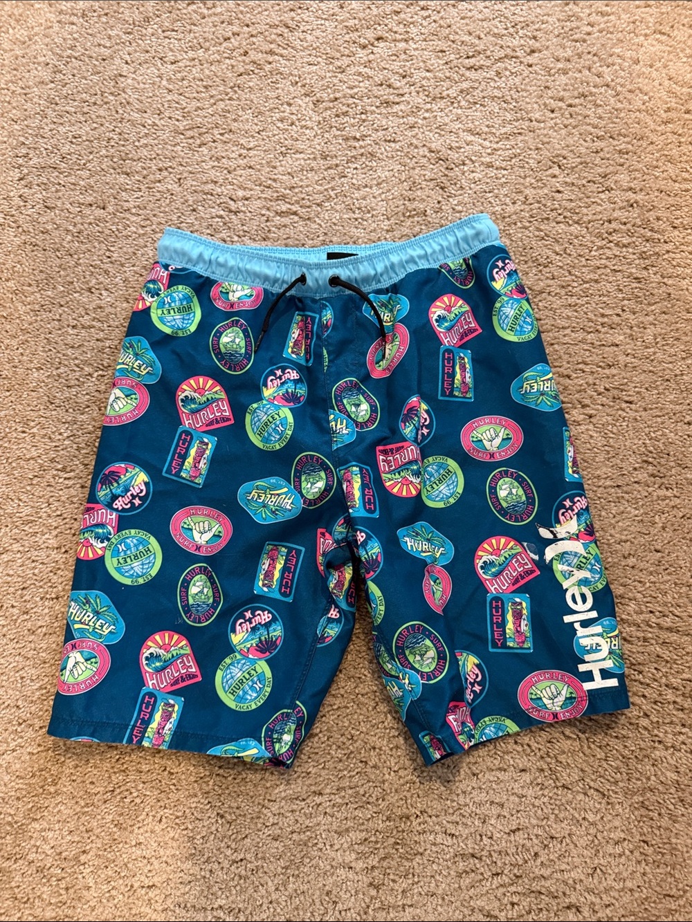 Hurley Teal Patchwork Logo Swim Shorts